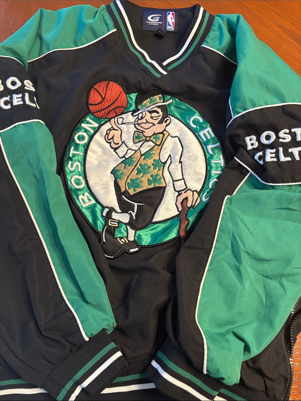 Boston Celtics Black & Green Satin Jacket - Icon Logo Pullover